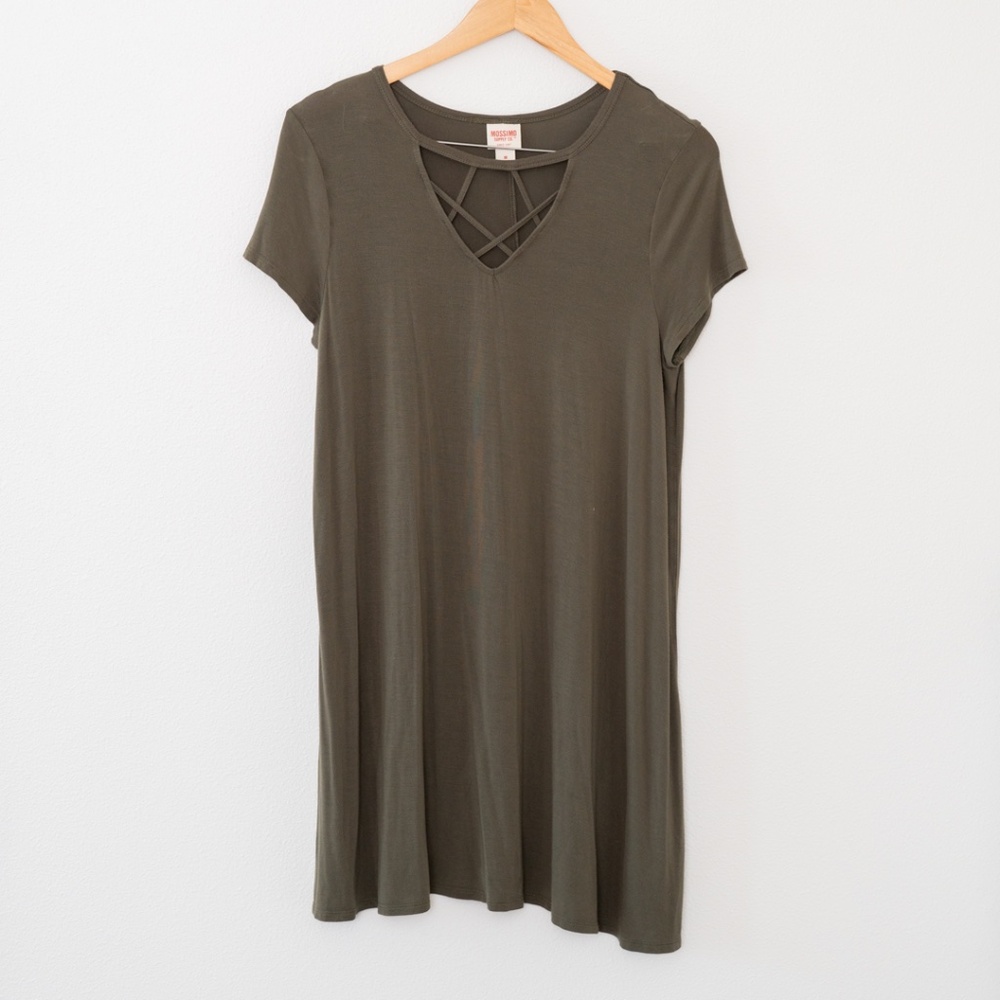 Mossimo Olive Green Strappy Neck T-Shirt Swing Dress Size Medium